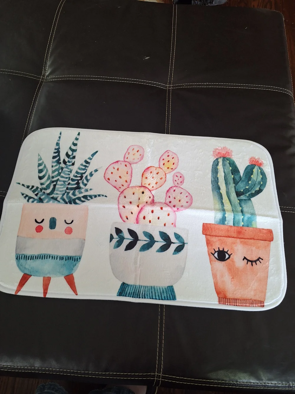 Whimsical Cactus Bath Mat - White with Teal, Pink & Orange